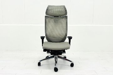 【ポリッシュ脚ピカピカ磨き有！】 オカムラ バロンチェア 中古 Baron エクストラハイバック 可動肘 中古オフィス家具 可動ヘッドレスト ライトグレーの画像