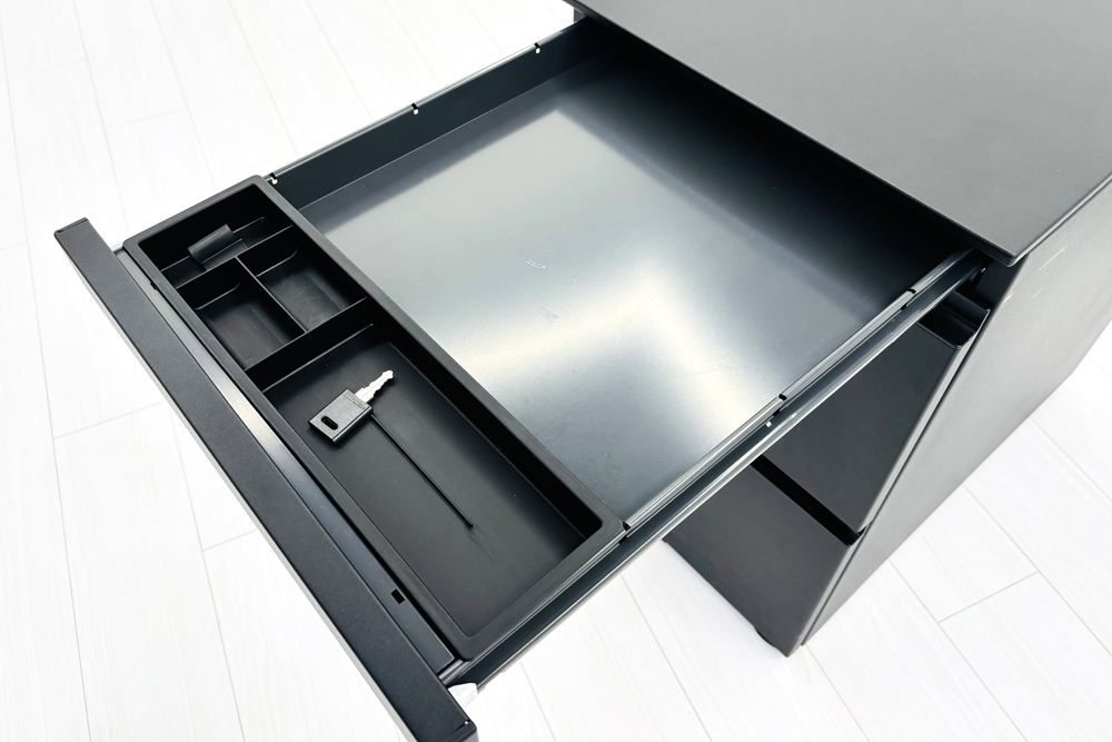 コクヨ サイビ サイドリターンテーブル 3段ワゴン付 L型デスク SAIBI 中古 中古オフィス家具 1600/1200/720の画像
