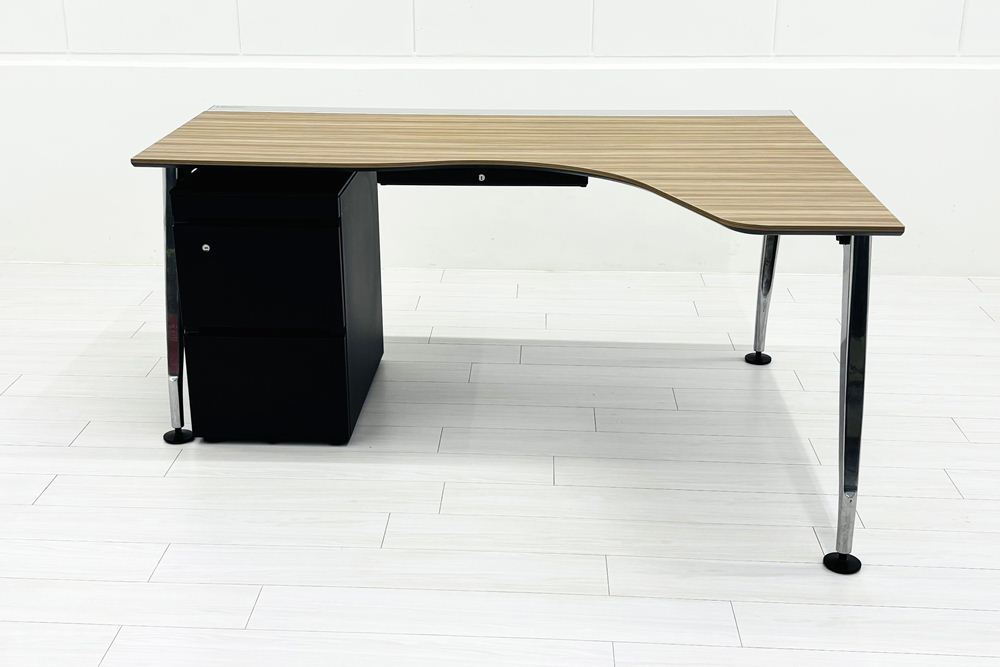 コクヨ サイビ サイドリターンテーブル 3段ワゴン付 L型デスク SAIBI 中古 中古オフィス家具 1600/1200/720の画像