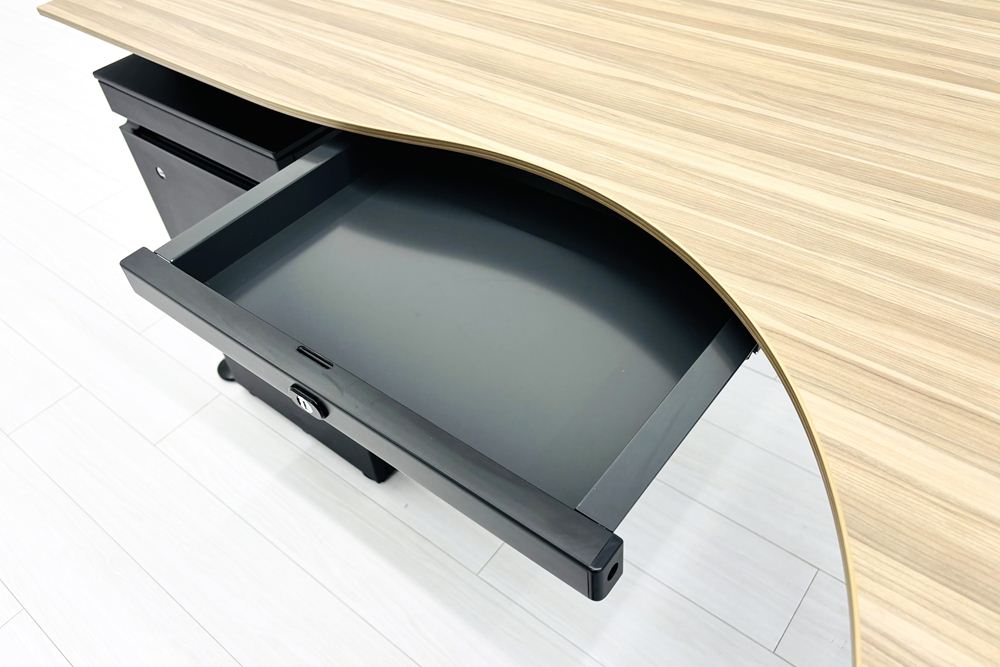 コクヨ サイビ サイドリターンテーブル 3段ワゴン付 L型デスク SAIBI 中古 中古オフィス家具 1600/1200/720の画像