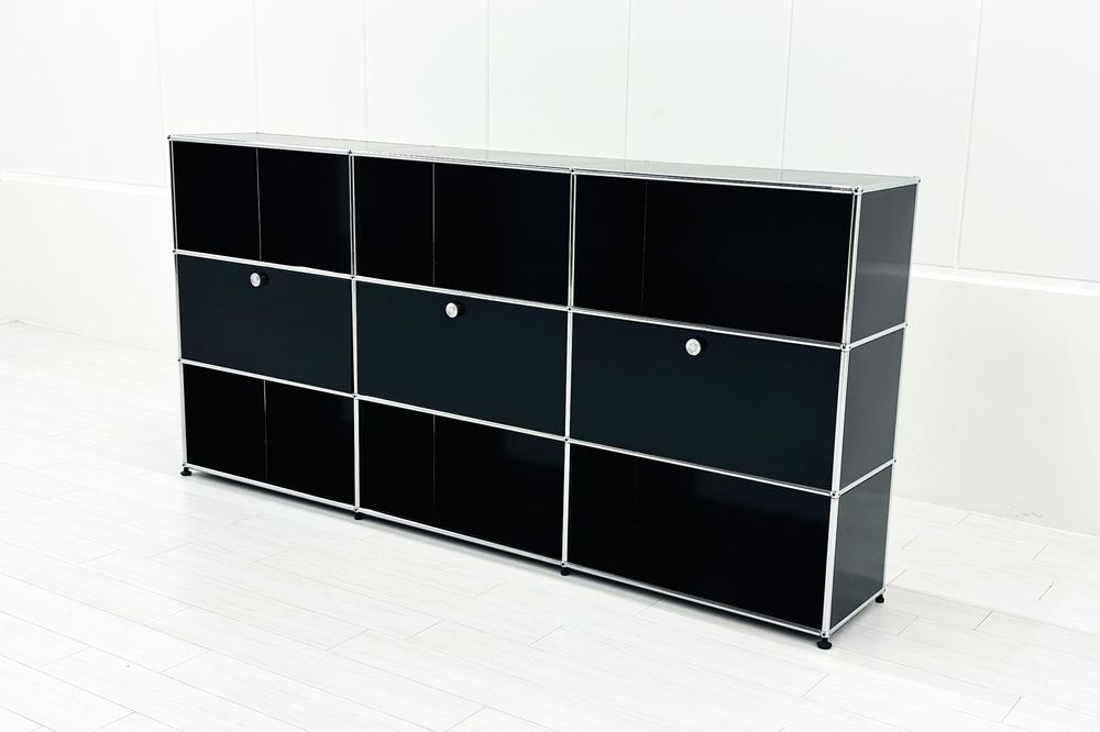USMハラー 中古 サイドボード ハラーシステム USM Haller キャビネット 3連3段 中古オフィス家具 ブラック 2270/375/1100の画像