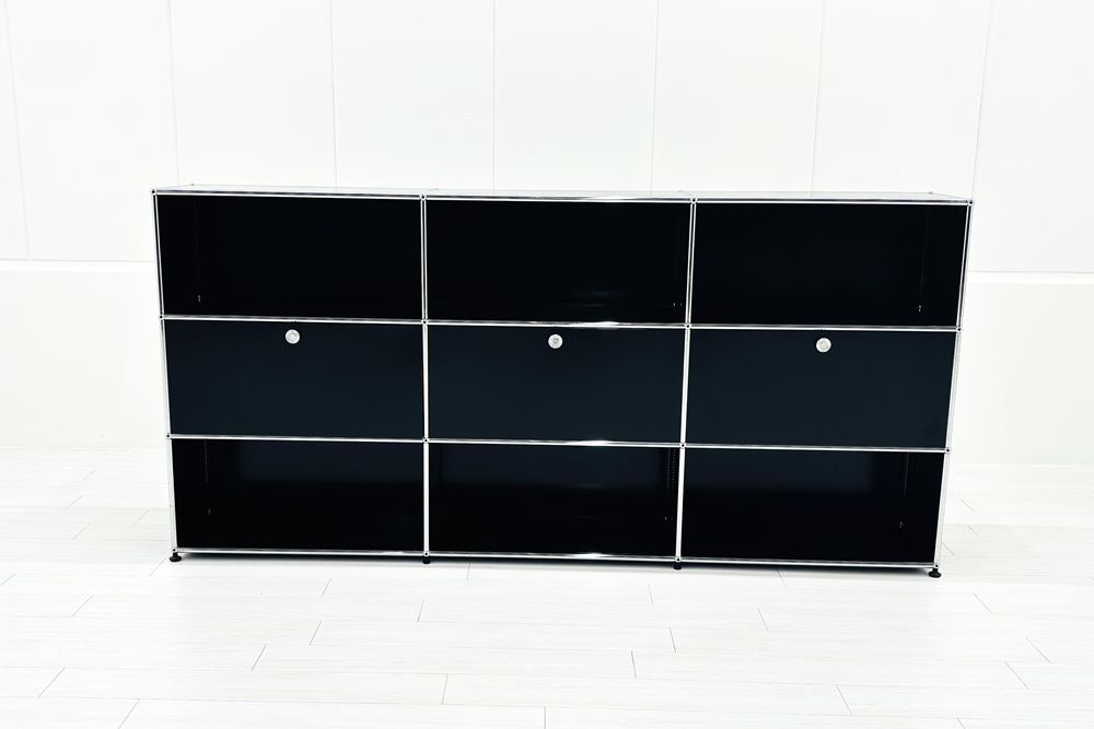 USMハラー 中古 サイドボード ハラーシステム USM Haller キャビネット 3連3段 中古オフィス家具 ブラック 2270/375/1100の画像