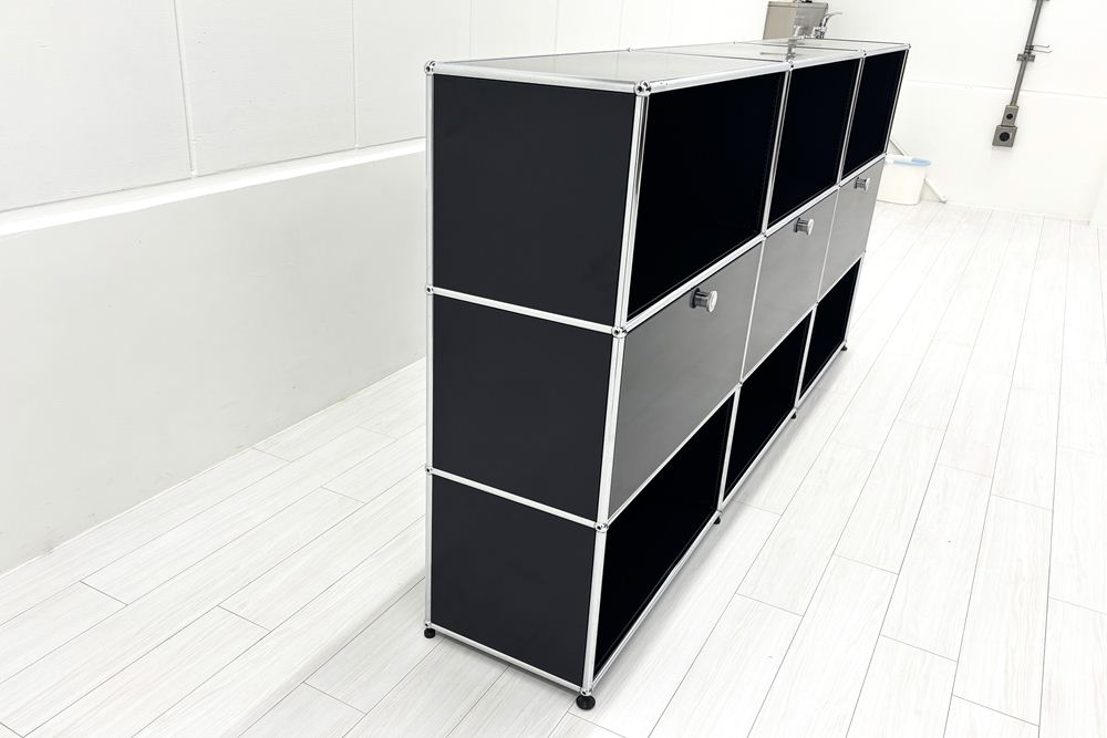 USMハラー 中古 サイドボード ハラーシステム USM Haller キャビネット 3連3段 中古オフィス家具 ブラック 2270/375/1100の画像