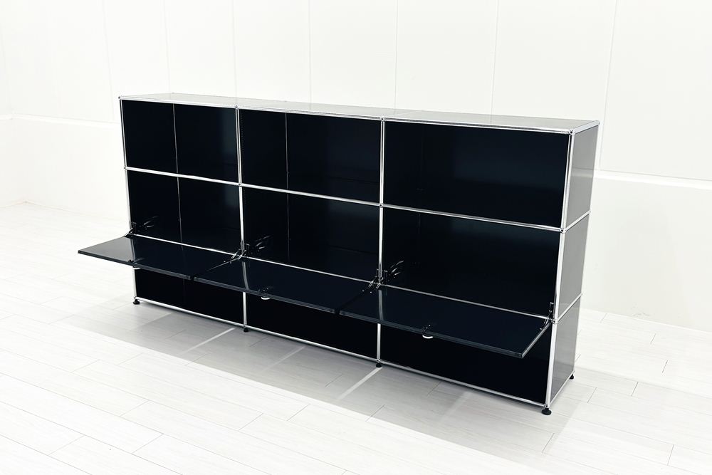 USMハラー 中古 サイドボード ハラーシステム USM Haller キャビネット 3連3段 中古オフィス家具 ブラック 2270/375/1100の画像