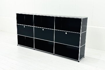 USMハラー 中古 サイドボード ハラーシステム USM Haller キャビネット 3連3段 中古オフィス家具 ブラック 2270/375/1100の画像