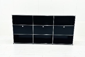 USMハラー 中古 サイドボード ハラーシステム USM Haller キャビネット 3連3段 中古オフィス家具 ブラック 2270/375/1100の画像