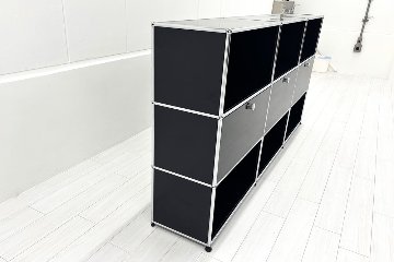 USMハラー 中古 サイドボード ハラーシステム USM Haller キャビネット 3連3段 中古オフィス家具 ブラック 2270/375/1100の画像