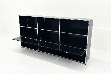 USMハラー 中古 サイドボード ハラーシステム USM Haller キャビネット 3連3段 中古オフィス家具 ブラック 2270/375/1100の画像
