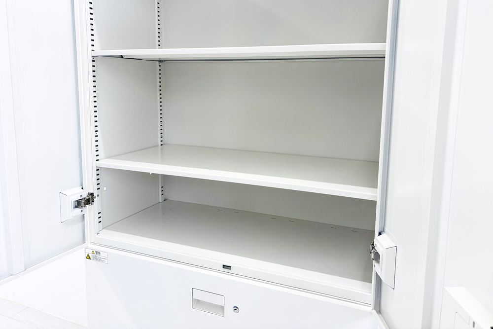イトーキ eSキャビネット(エスキャビネット)ト 中古 上下セット 3段ラテラル+両開き書庫 キャビネット ホワイト シリンダー錠 900/450/2135の画像