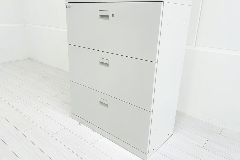 イトーキ eSキャビネット(エスキャビネット)ト 中古 上下セット 3段ラテラル+両開き書庫 キャビネット ホワイト シリンダー錠 900/450/2135の画像