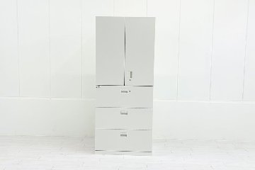 イトーキ eSキャビネット(エスキャビネット)ト 中古 上下セット 3段ラテラル+両開き書庫 キャビネット ホワイト シリンダー錠 900/450/2135の画像
