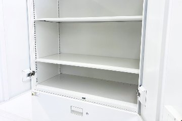 イトーキ eSキャビネット(エスキャビネット)ト 中古 上下セット 3段ラテラル+両開き書庫 キャビネット ホワイト シリンダー錠 900/450/2135の画像