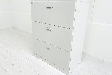 イトーキ eSキャビネット(エスキャビネット)ト 中古 上下セット 3段ラテラル+両開き書庫 キャビネット ホワイト シリンダー錠 900/450/2135の画像