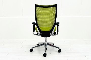 中古 バロンチェア オカムラ OKAMURA Baron 中古オフィス家具 ハイバックメッシュ 可動肘 ライムグリーンの画像