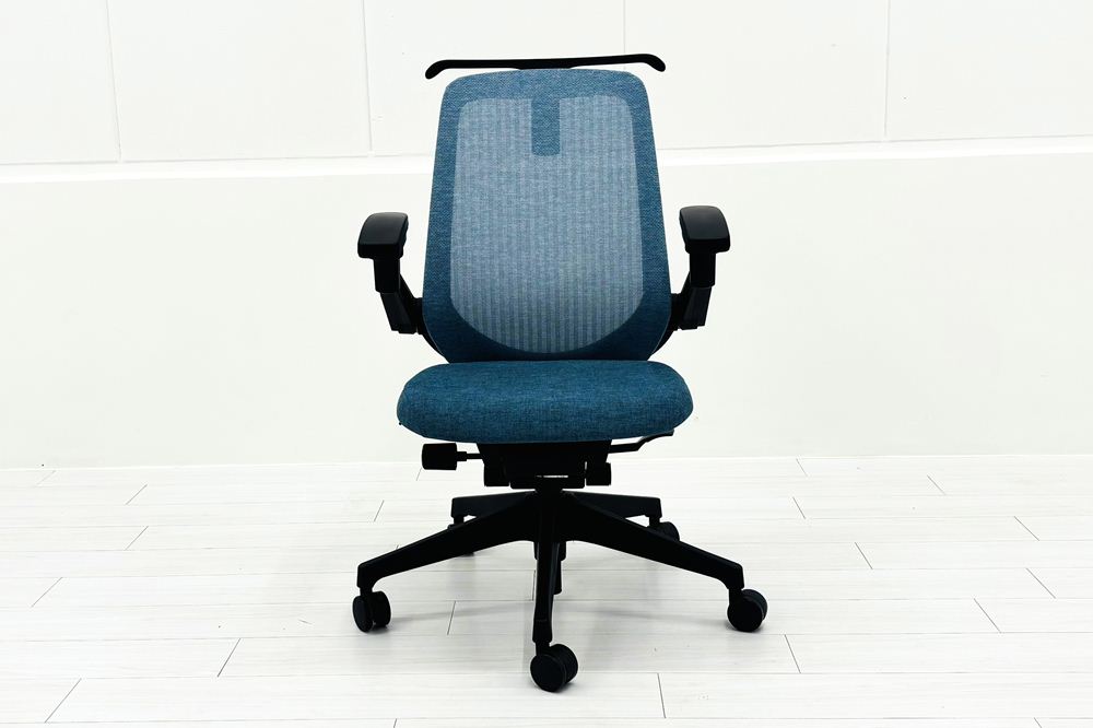 イトーキ ノートチェア 2022年製 中古 ハイバック 可動肘 アジャスタブル肘 ITOKI nort 中古オフィス家具 ダックブルーの画像