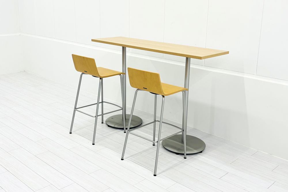【3点セット】 中古 オカムラ アルトカフェ ハイテーブル ハイチェア 中古オフィス家具 1500/450/1000の画像