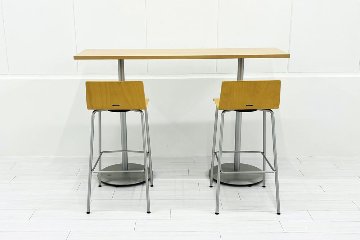 【3点セット】 中古 オカムラ アルトカフェ ハイテーブル ハイチェア 中古オフィス家具 1500/450/1000の画像