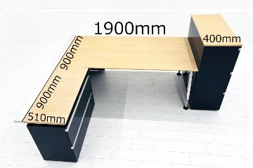 コクヨ サイビ ストレージ付きテーブル L型デスク 中古 3段ラテラル書庫付 エグゼクティブデスク 中古オフィス家具の画像