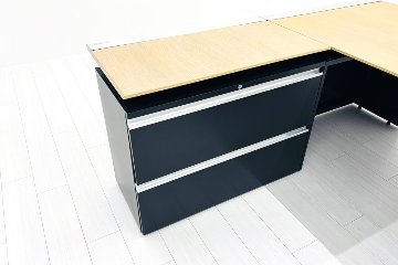 コクヨ サイビ ストレージ付きテーブル L型デスク 中古 3段ラテラル書庫付 エグゼクティブデスク 中古オフィス家具の画像