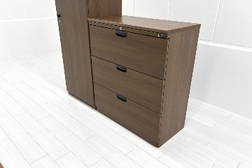 DX-4Nシリーズ オカムラ 役員家具 【3点セット】 中古 3段ラテラル書庫 ワードローブ 両開き書庫 中古オフィス家具 の画像