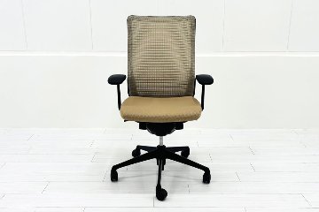 オカムラ 中古オフィス家具 コーラルチェア ハイバック 中古 背メッシュ 固定肘 中古チェア Choral ベージュの画像