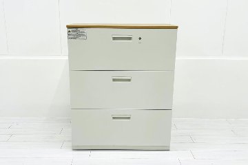 中古キャビネット 3段ラテラル(引き出し)書庫 プラス ホワイト キャビネット 中古オフィス家具 900/450/1125の画像