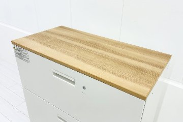 中古キャビネット 3段ラテラル(引き出し)書庫 プラス ホワイト キャビネット 中古オフィス家具 900/450/1125の画像