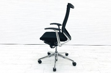 バロンチェア 中古 オカムラ バロン 2016年製 デザインアーム ポリッシュフレーム ブラック クッション ハイバック 中古オフィス家具 CP45BR-FDF1画像