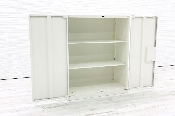 オカムラ レクトライン 両開き書庫 中古 中古オフィス家具 ホワイト シリンダー錠 900/450/1100の画像