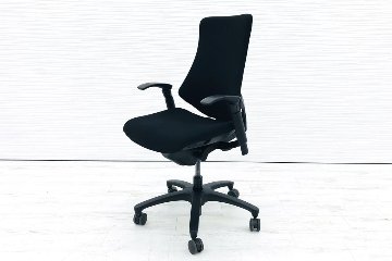 イトーキ エフチェア 中古オフィスチェア クッション 可動肘 ブラック 事務椅子 ITOKI 中古オフィス家具画像