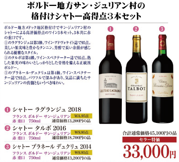 ボルドー地方サン・ジュリアン村の格付けシャトー高得点3本セットの画像