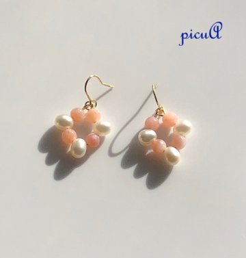ピンクオパールと淡水パールのピアス(イヤリング)の画像