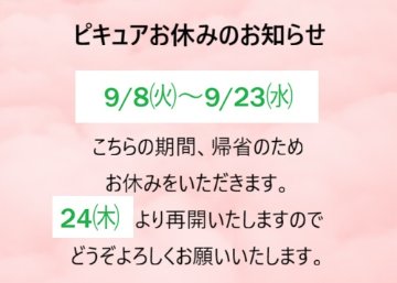 ピキュアお休みのお知らせの画像