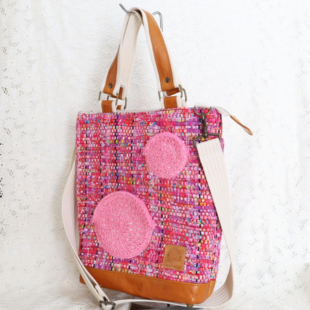 手織り生地のバッグ_ピンク系画像