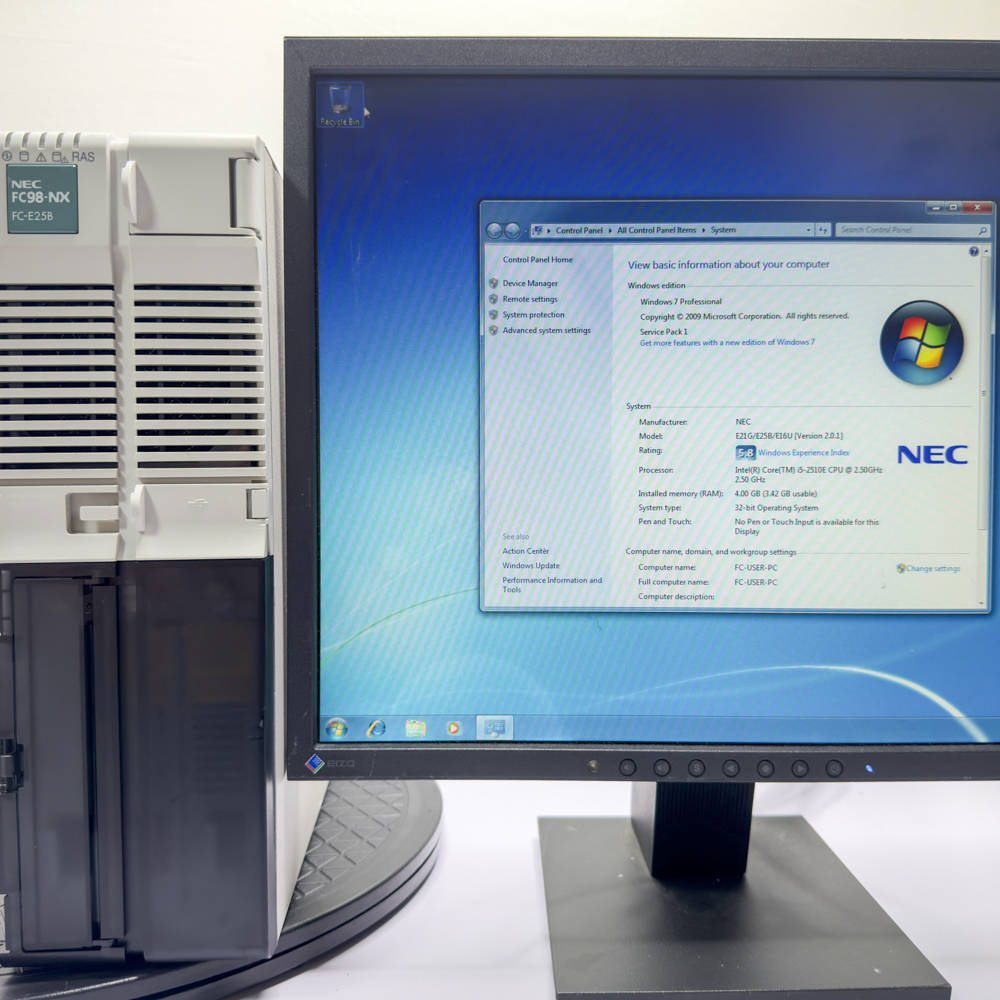 NEC FC98-NX FC-E25B model G64CK7M Windows7 SP1 32bit 英語版 HDD 500GB×2 ミラーリング機能 90日保証の画像