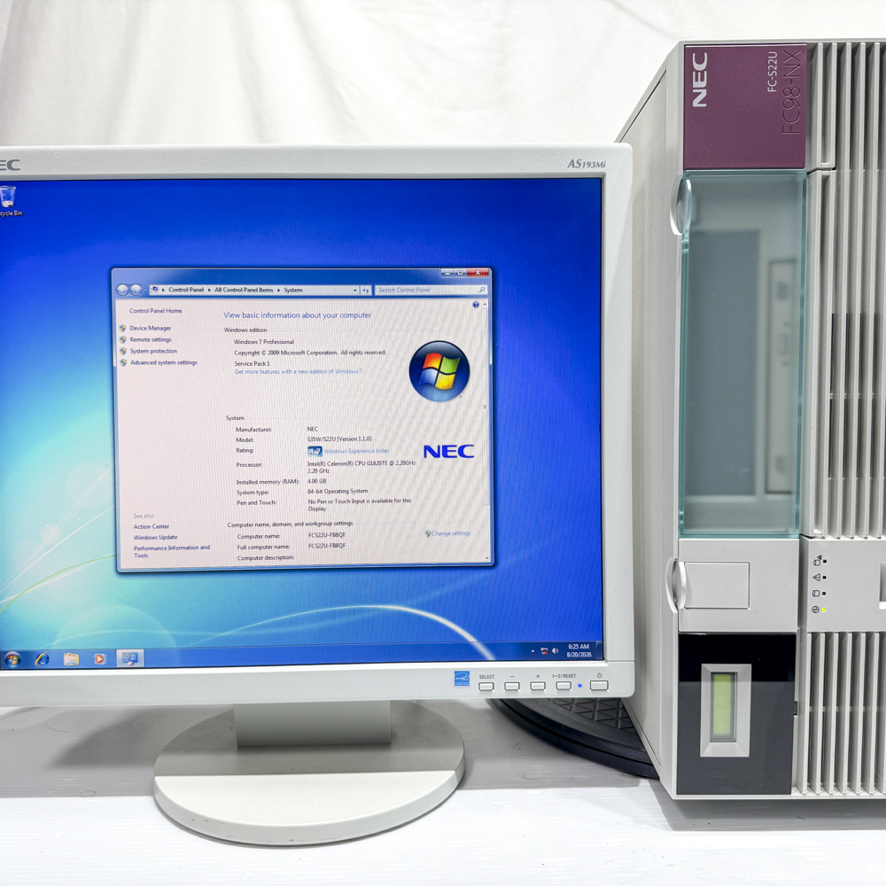 NEC FC98-NX FC-S22U model S51R6Z Windows7 Pro SP1 64bit 英語版 HDD 160GB 90日保証の画像