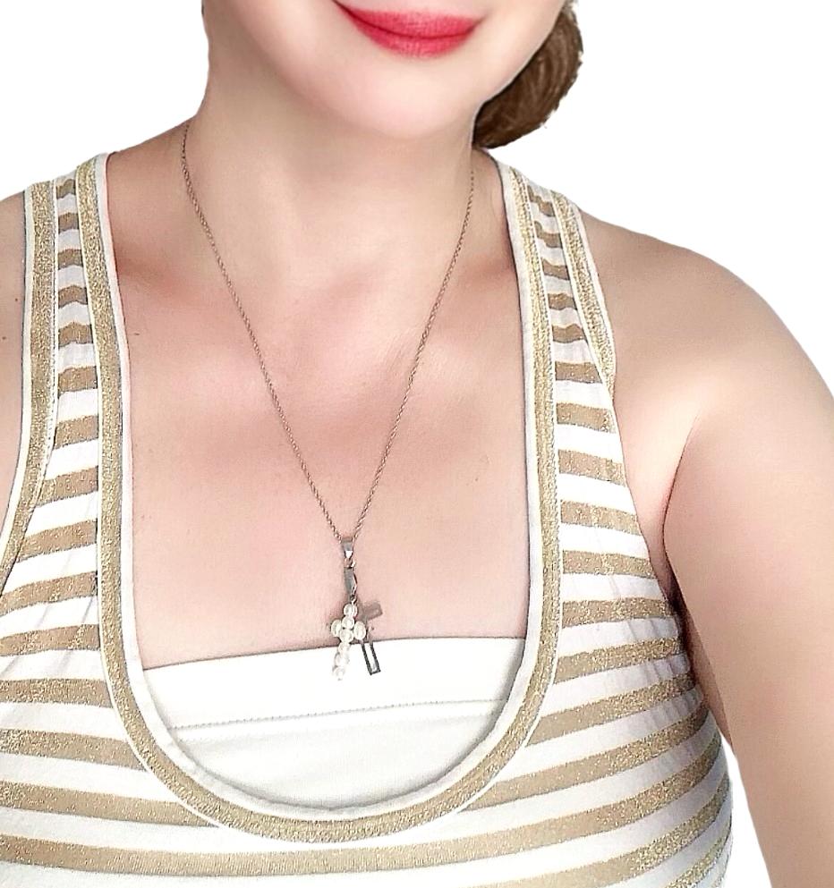 シルバーステンレス十字架ロングネックレスの画像