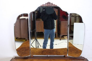 ds-3　1960年代 イギリス製 アンティーク　クイーンアンスタイル　ウォルナット　3面鏡　ドレッサー　鏡台画像