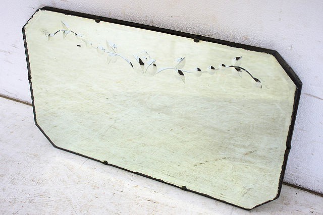 mr-6　1950年代 イギリス製 アンティーク　アールデコ　お花　カットガラス　壁掛け鏡　ウォールミラー画像