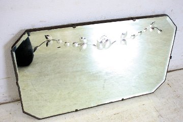 mr-6　1950年代 イギリス製 アンティーク　アールデコ　お花　カットガラス　壁掛け鏡　ウォールミラー画像