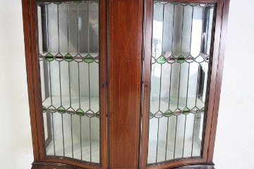 ce-25　1900年代イギリス製アンティーク　マホガニー　エドワーディアン　インレイド　ステンドグラス　キャビネット画像