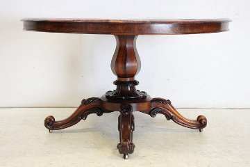 dt-3　1880年代イギリス製アンティーク　ビクトリアン　ローズウッド　チップトップアップ　ラウンド　ダイニングテーブル　丸テーブル画像