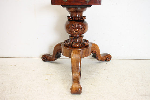 dt-22　1880年代イギリス製アンティーク　ビクトリアン　ローズウッド　チップトップアップ　ラウンド　インレイド　ダイニングテーブル画像