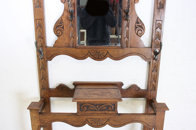 hs-6　1890年代 イギリス製 アンティーク　ビクトリアン　オーク　鏡付き　ホールスタンド　コートハンガー画像