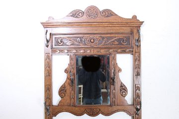 hs-6　1890年代 イギリス製 アンティーク　ビクトリアン　オーク　鏡付き　ホールスタンド　コートハンガー画像