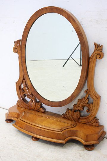 mr-7　1890年代 イギリス製 アンティーク　ビクトリアン　ウォルナット　テーブルミラー　卓上鏡　スタンディングミラー　大型鏡　送料無料画像