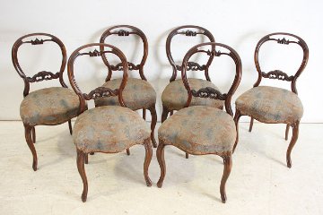 dn-9　1890年代イギリス製アンティーク　ウォルナット　ビクトリアン　バルーンバックチェア　6脚セット　椅子　いす　イス画像