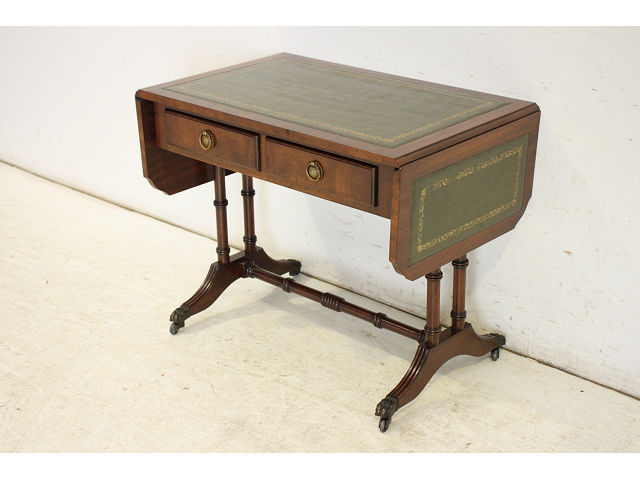 st-3　1960年代イギリス製ビンテージ　リージェンシー様式　マホガニー　バタフライ　レザートップ　センターテーブル　ソファテーブル画像