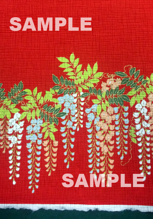 友禅ちりめん　裾柄　藤棚　赤の画像