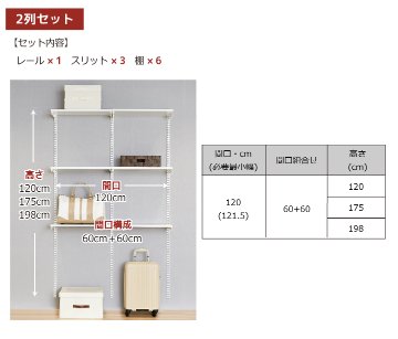 【物入れセットA 2列 4.5尺 幅120cm】※高さが選べます※画像